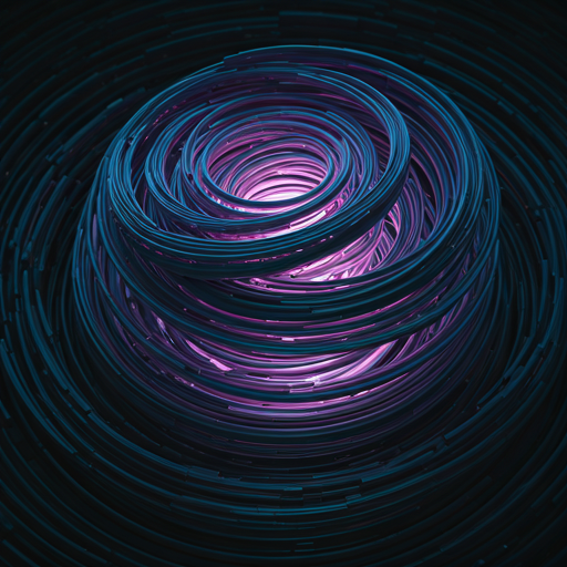 Abstract 3D visualization of a central glowing digital core with data streams